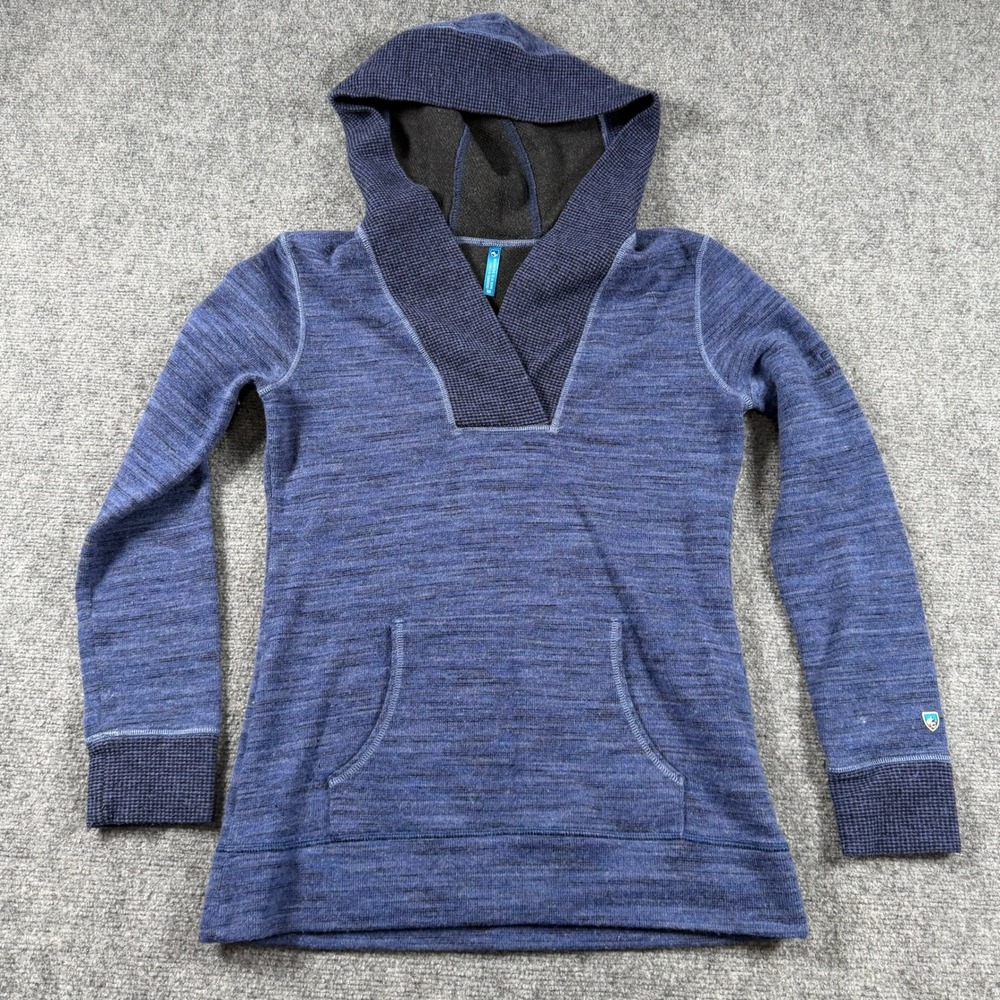 KUHL Hoodie Womens Medium Blue Space Dye Wool Blend Pullover Red Mountain Resort